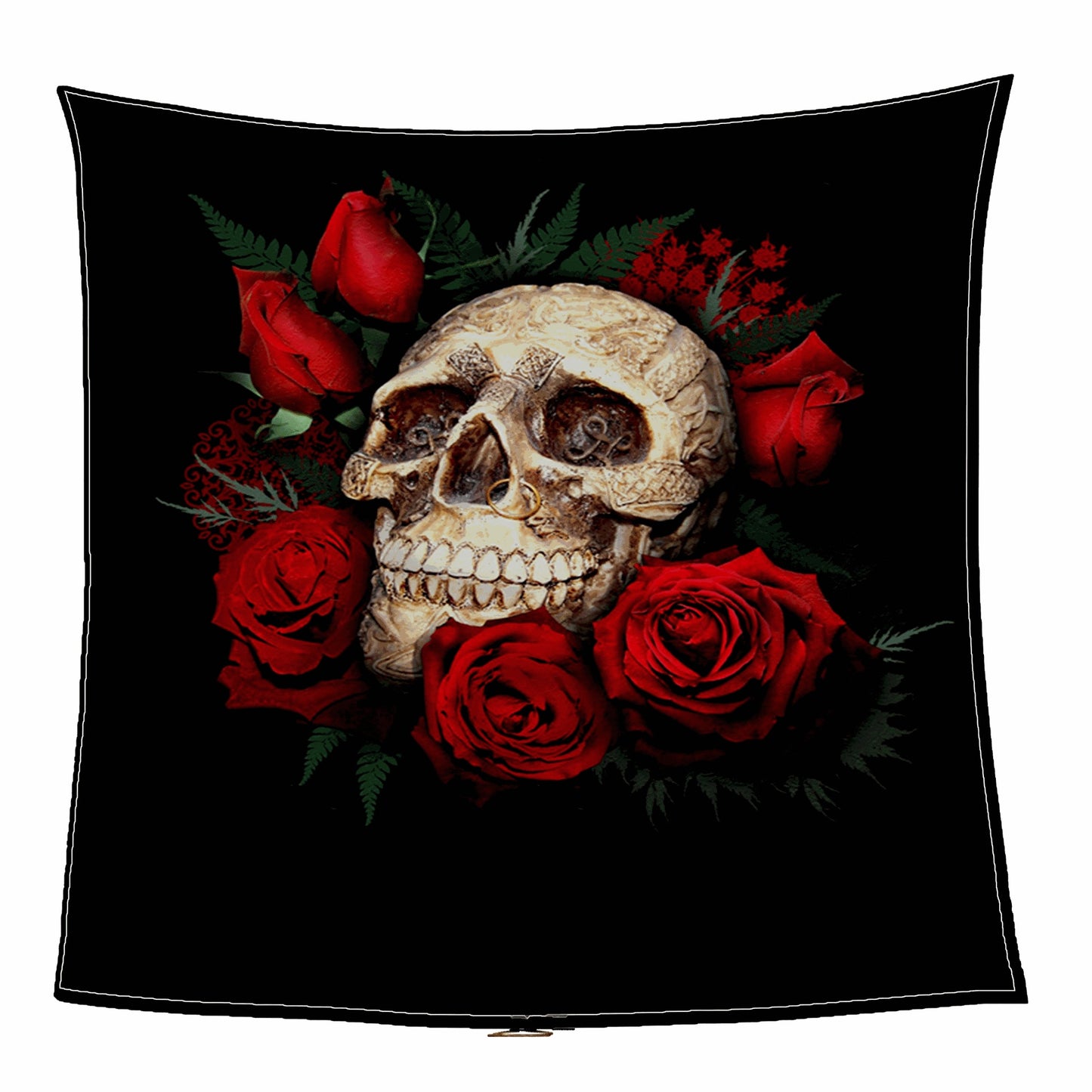 Red Rose Skull Blanket, Fleece Throw, Skull Head Blanket