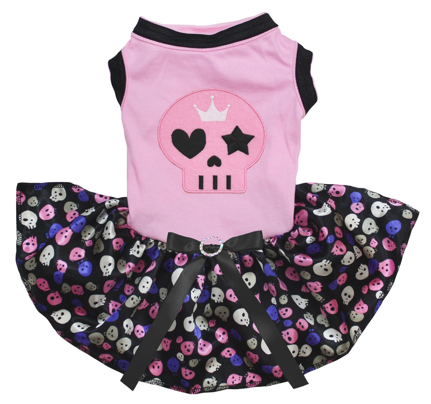 Petitebella Pink Skull Face Puppy Dog Dress (Pink/Rainbow Skull Small)